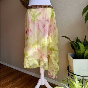 Rampage Sheer Asymmetrical Midi Skirt - Pink & Green fits like a small